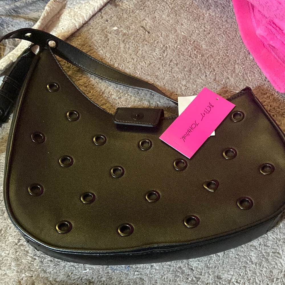 Betsey Johnson Black Hobo Bag with Perforated Heart Design